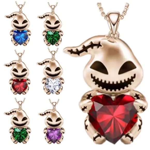 Oogie Boogie heart Necklace Gold jewelry TNMBC NMBC evil Villain nightmare stone - Picture 1 of 9